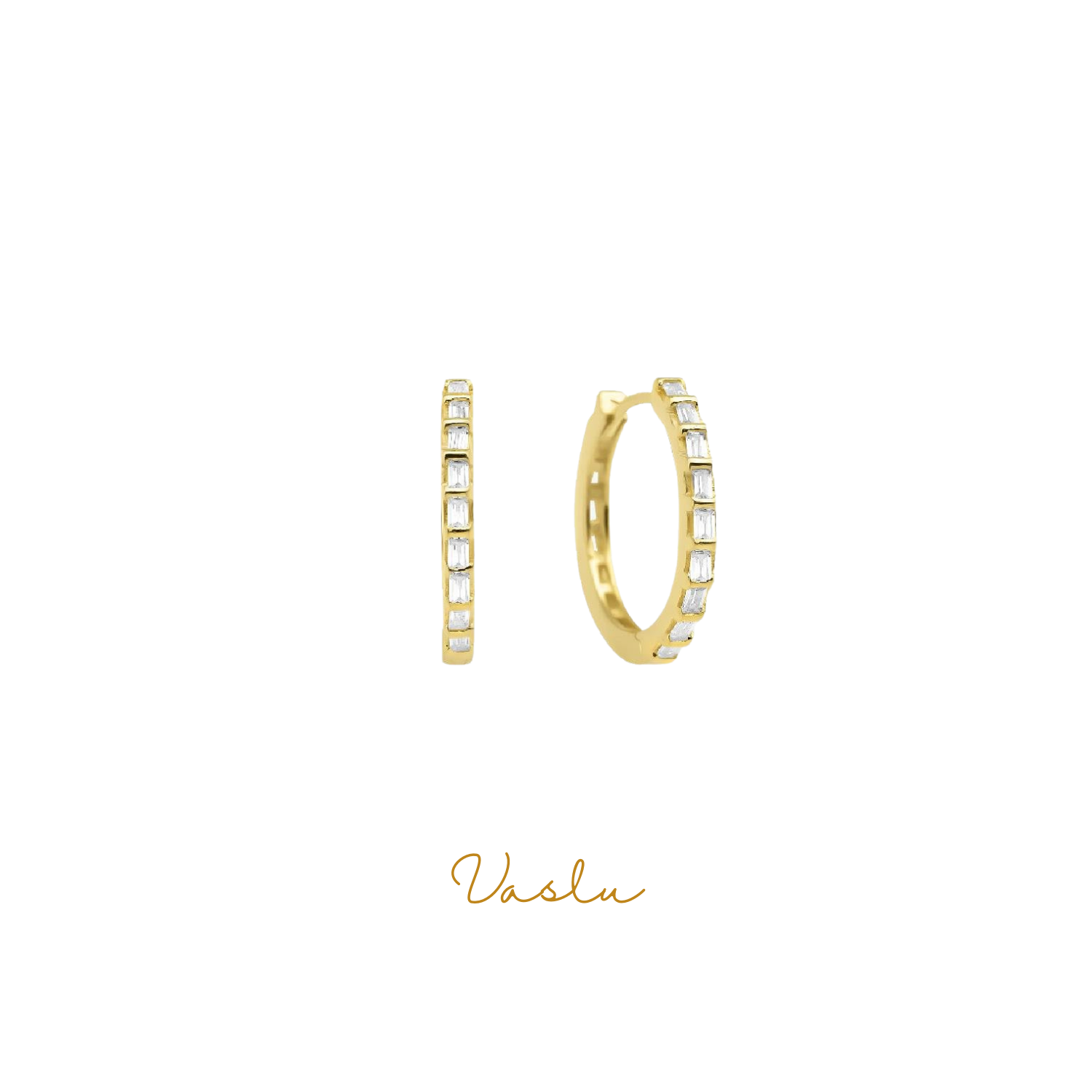 Beyaz Baget Taşlı Gold Gümüş Küpe