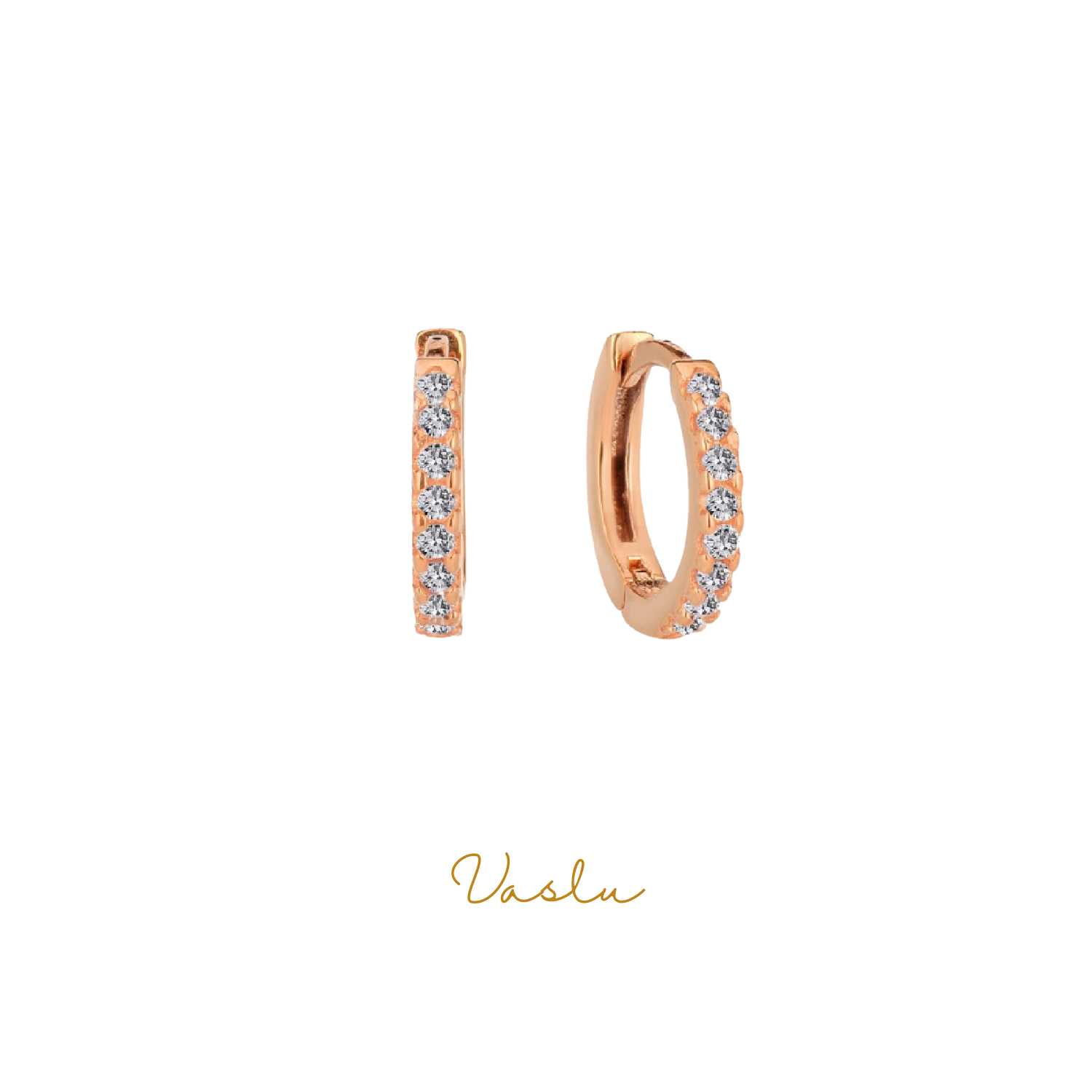 Yarım Tur Baget Taşlı Rose Gold Gümüş Küpe