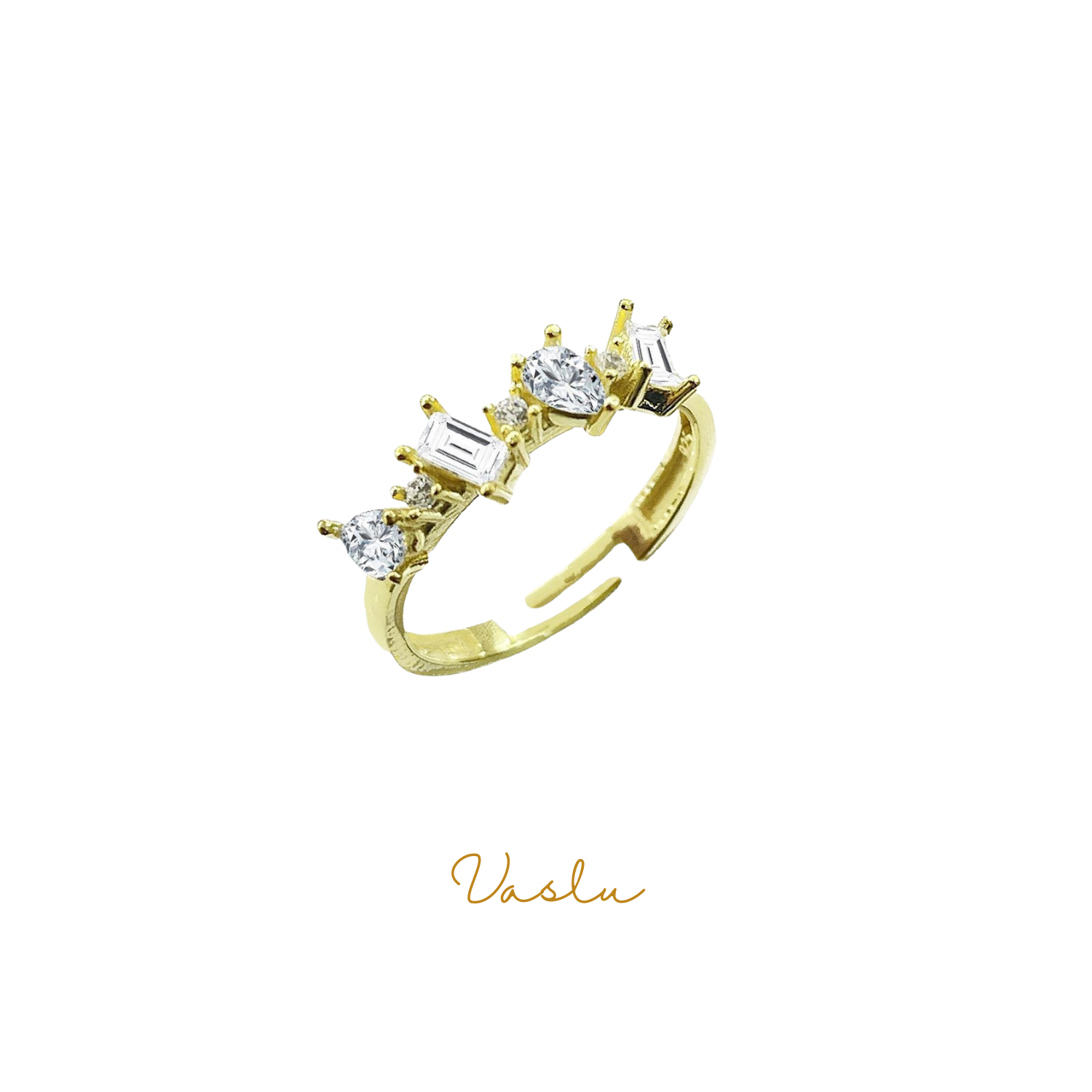 Ayarlanabilir Gold - Beyaz Baget Taşlı Yüzük