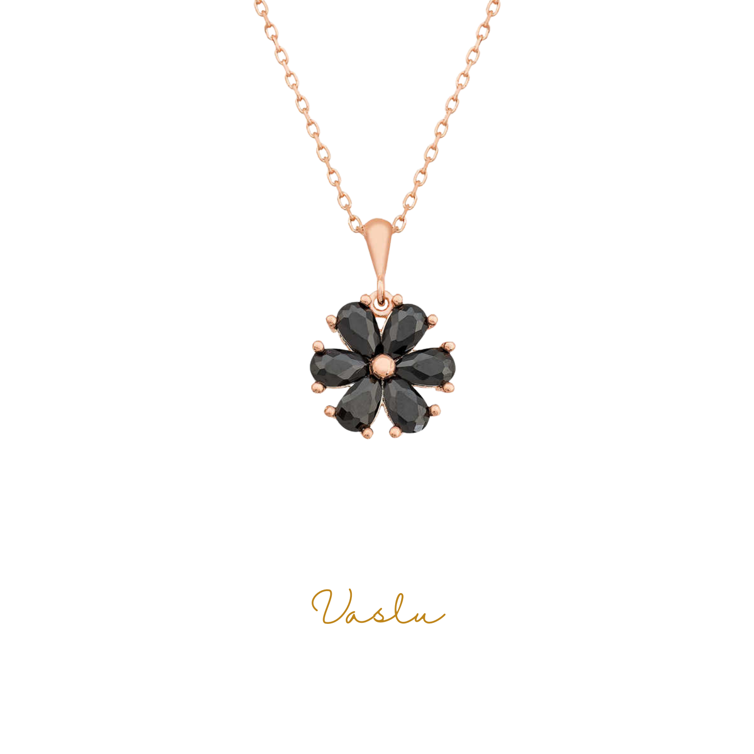 925 Ayar Gümüş Siyah Çiçek Kadın Gümüş Kolye