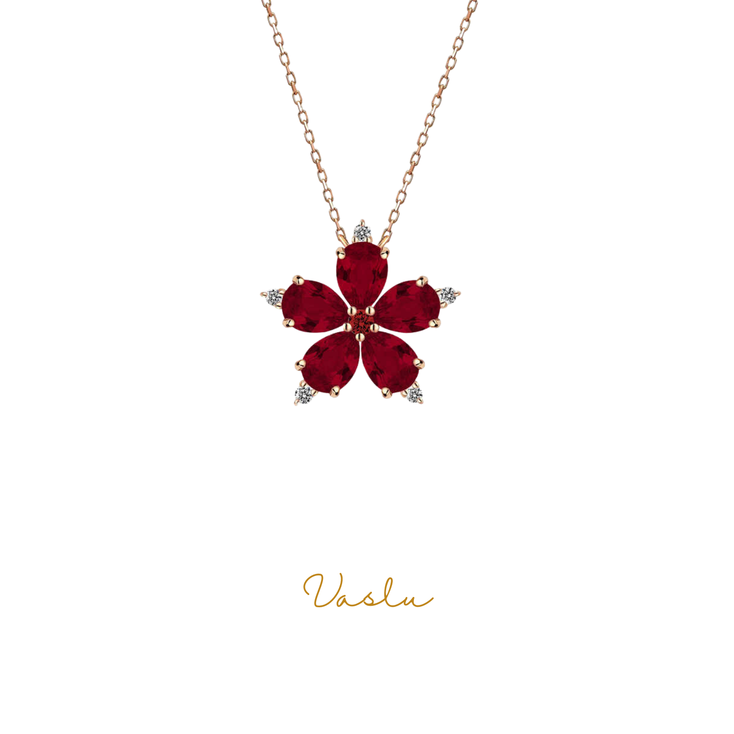 Gümüş Rose Kırmızı Kamelya Çiçeği Kolye